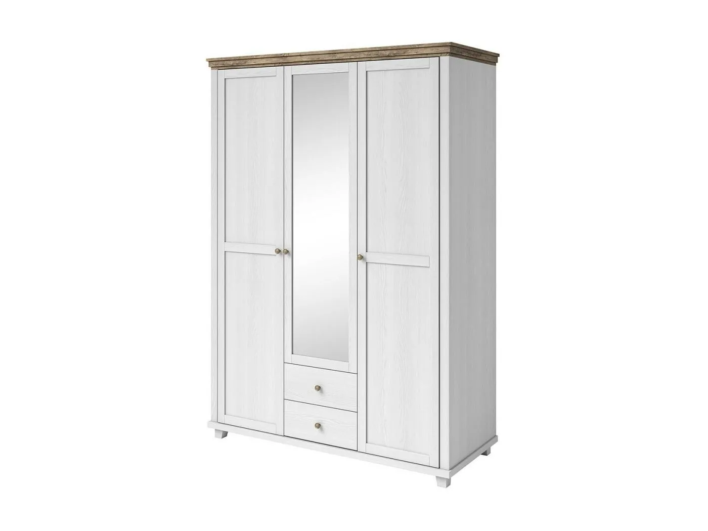 Schrank 150x220 mit 3 Türen und 2 Schubladen. Farben Weiß und Eiche. Kollektion ASSIA.