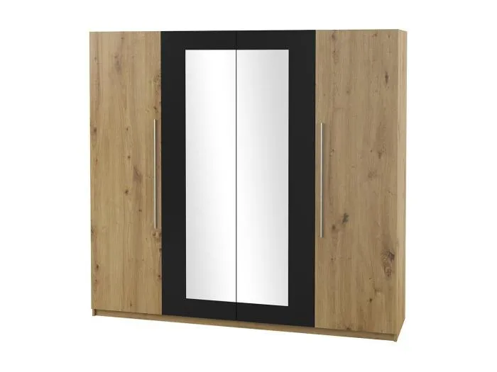 Schrank IRINA 4 Türen mit Spiegeln - Eiche und Schwarz - 228 x 57 x 214 cm