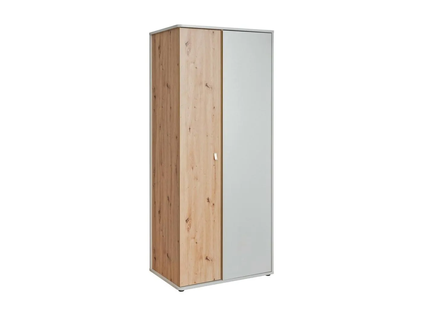 Kinderzimmerschrank im Design Eichenfarbe und Grau mit 2 Drehtüren aus der Kollektion BIBOU.