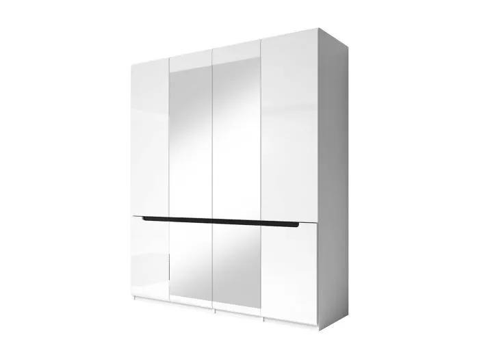 Designerschrank mit 4 Türen und 2 Spiegeln in Weiß, glänzende Oberfläche - LUCIA