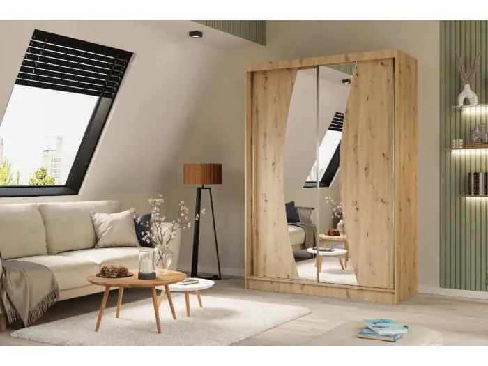 150 cm Kleiderschrank Vex mit Spiegel inklusive 2 Schiebetüren Schwebetürenschrank (Farbe: artisan)