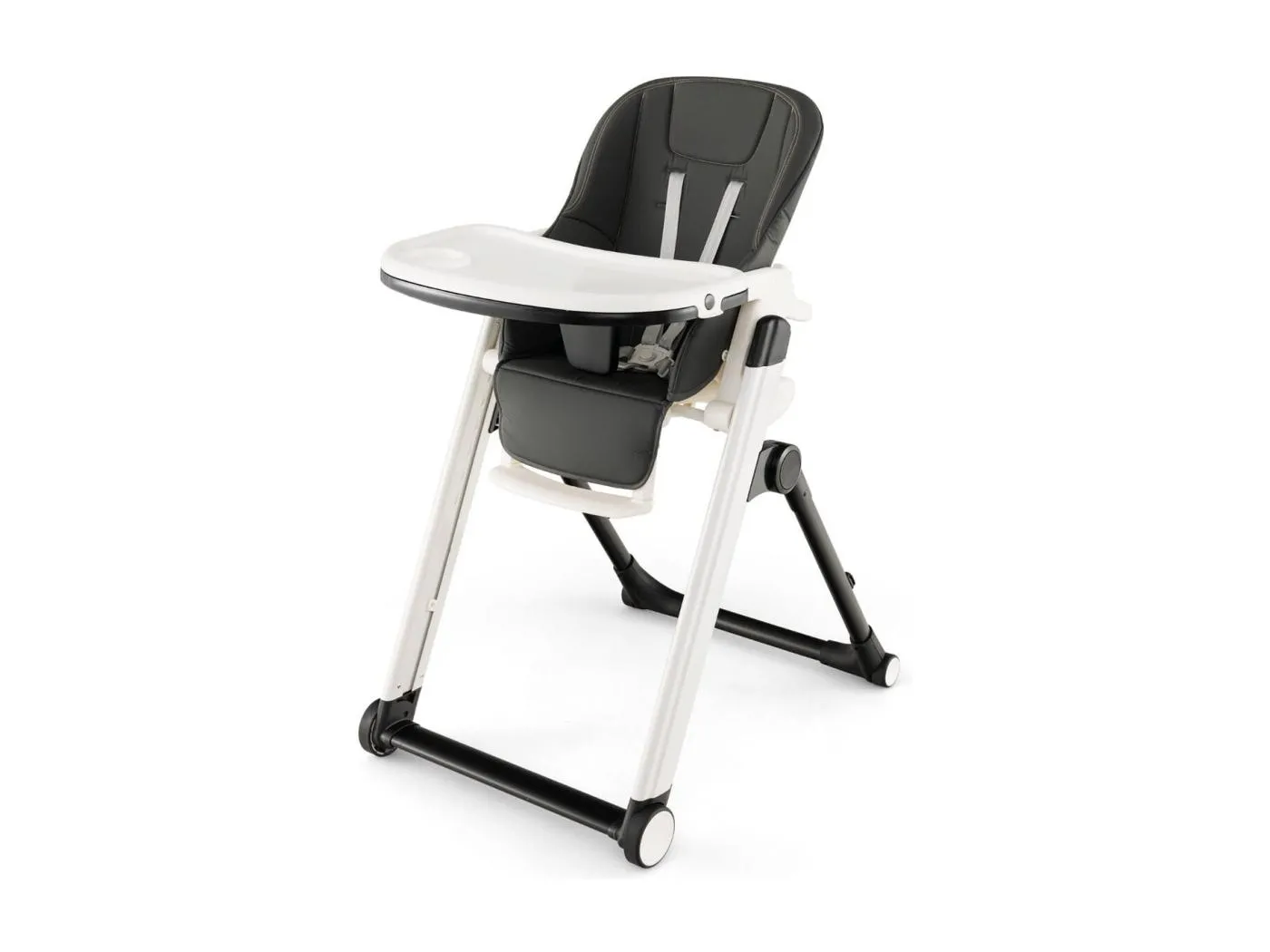 5 in 1 Klappbarer Hochstuhl mit Verstellbarer Rückenlehne & Füßstütze & 5-Punkt-Gurt Grau