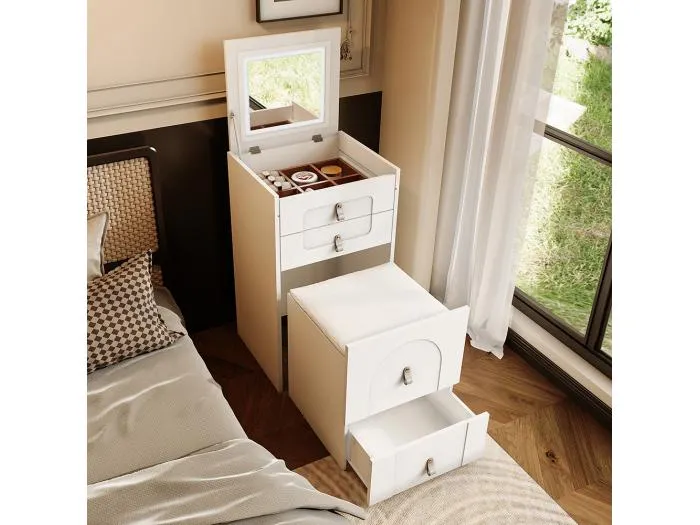 Schminktisch (inkl. Vanity-Hocker) mit Spiegel und LED-Beleuchtung, mit 3 Schubladen, weiß