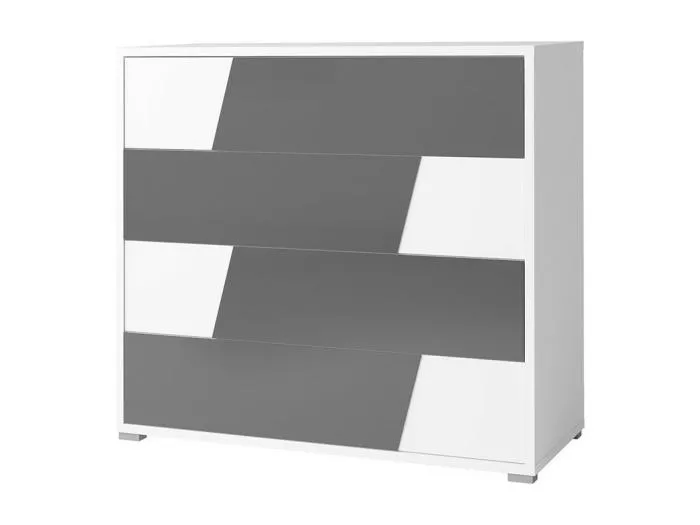 Kommode FULMO mit 4 Schubladen - Farbe Weiß und Beton-Grau-Finish - 110 cm