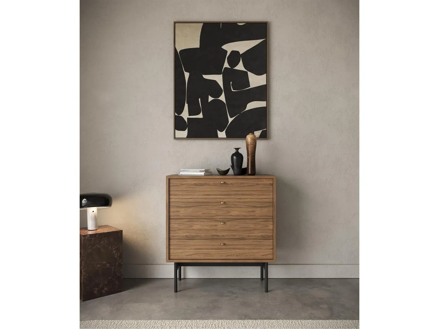 Kommode mit 4 Schubladen - Holzoptik Carini Nussbaum - 85,5 cm - OLAR