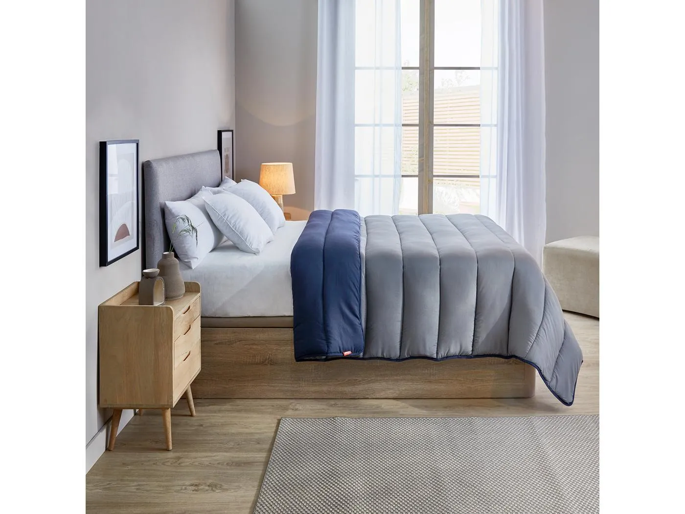 Zweifarbige Faserbettdecke 400 g für den Winter in Grau