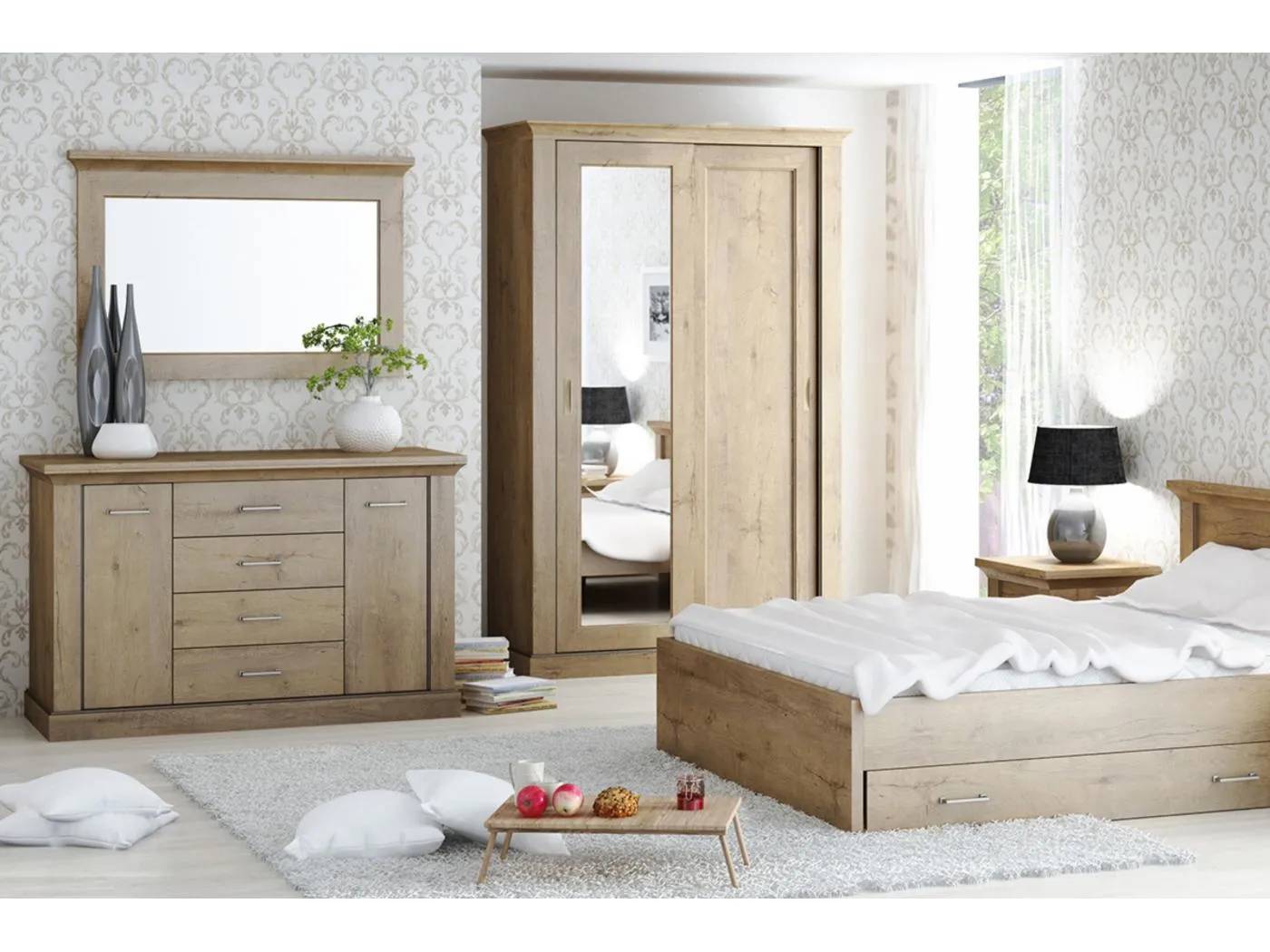 Kommode mit Schubladen und Türen - vintage - natürliche Eiche - VETIS