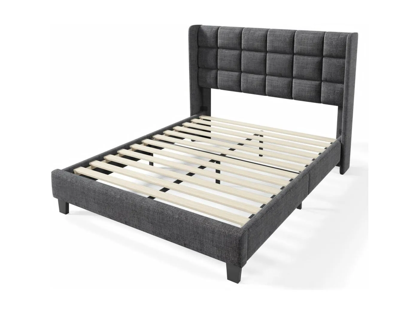 140x200 cm Doppelbett in grauer Leinen mit Latterahmen ohne Matratzen