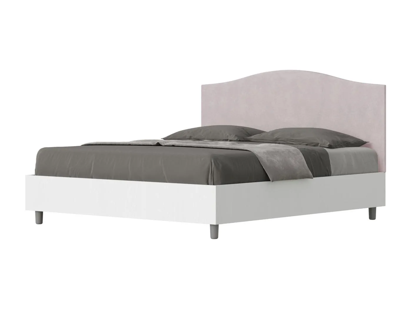 Bett mit Lattenrost 160x200, Gestell aus weißer Esche, Kopfteil aus Grace-Glyzinien-Mikrofaser