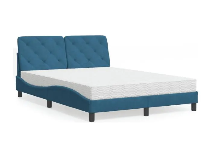 Bett mit Matratze Blau 140x190 cm Samt