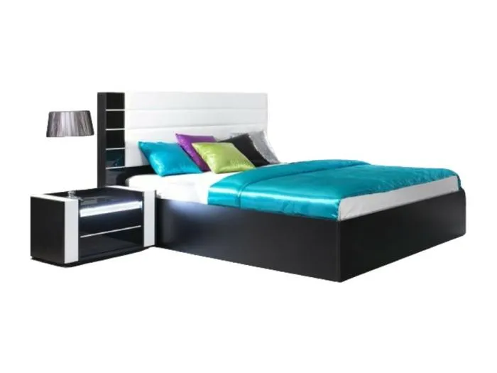 Bett mit Bettkasten 160 cm in Schwarz und glänzendem Weiß mit schwarzer Kunstleder-Finish