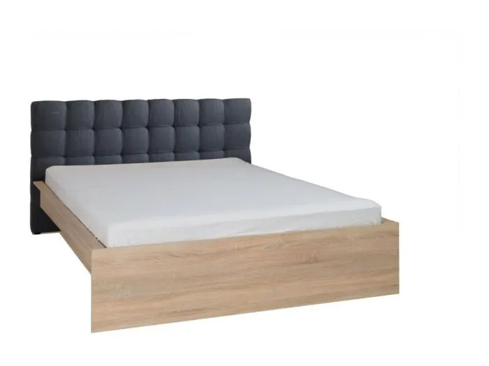 Bett 160x200 MAXIM mit Schublade und Lattenrost, Farbe helles Eichenholz und graues Kopfteil