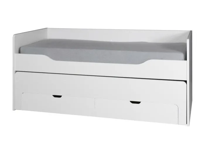 Ausziehbett mit Schubladen 90x200 aus der Kollektion RICCO - Farbe Alpinweiß, ideal für Ihr Kind und sein Zimmer.