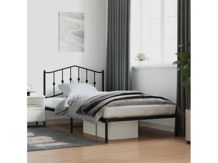 Bettgestell mit Kopfteil Metall Schwarz 107x203 cm