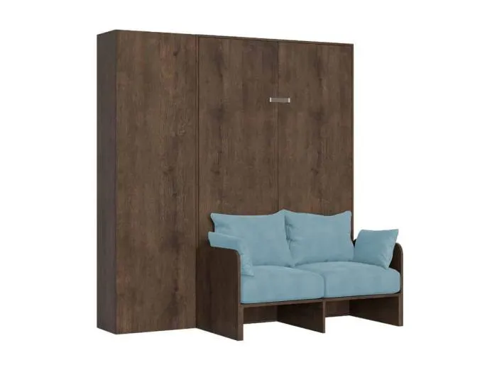 Kentaro 140 cm französisches Klappbett mit Sofa und Walnusssäule, hellblau