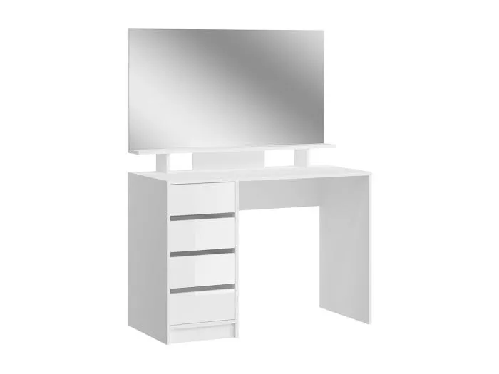 Emma Konsolentisch 4 Schubladen 1 Regal, mit Spiegel weiß Hochglanz.