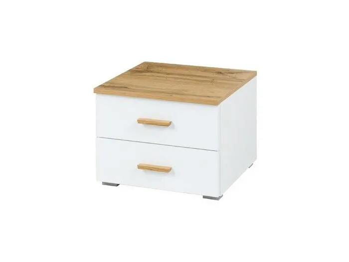 Set aus 2 Nachttischen WOOD mit 2 Schubladen in Eichen- und Alpinweiß-Farbe