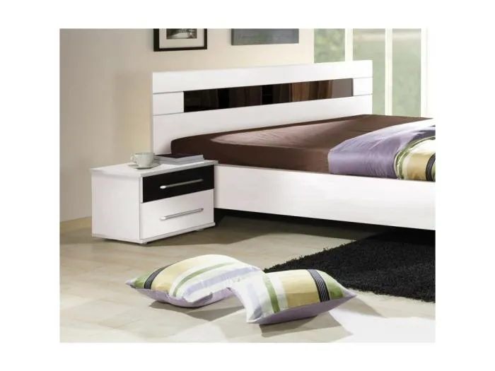 Set von 2 Nachttischen DUBLIN in Alpinweiß und Hochglanzschwarz