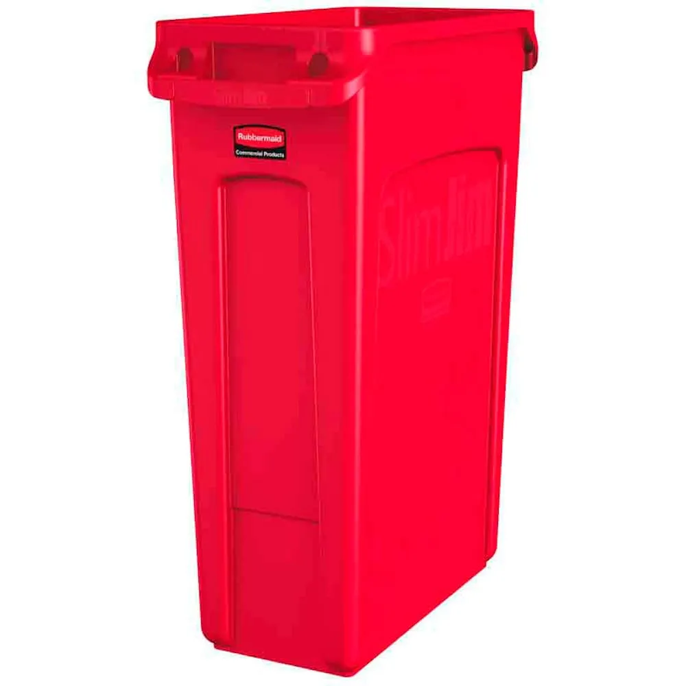 Rubbermaid Slim Jim Mülleimer mit Belüftungskanälen | 87 Liter, HxBxT 76,2x28x56cm | Rot