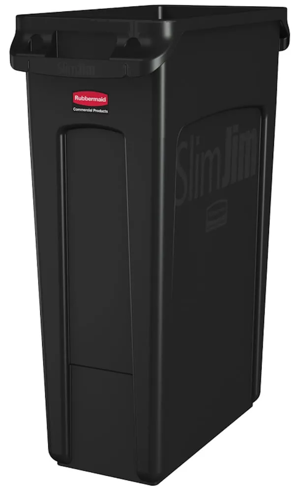 Rubbermaid Slim Jim Mülleimer mit Belüftungskanälen | 87 Liter, HxBxT 76,2x28x56cm | Schwarz