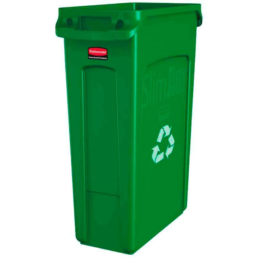 Rubbermaid Slim Jim Mülleimer mit Belüftungskanälen | 87 Liter, HxBxT 76,2x28x56cm | Grün, Recyclingsymbol