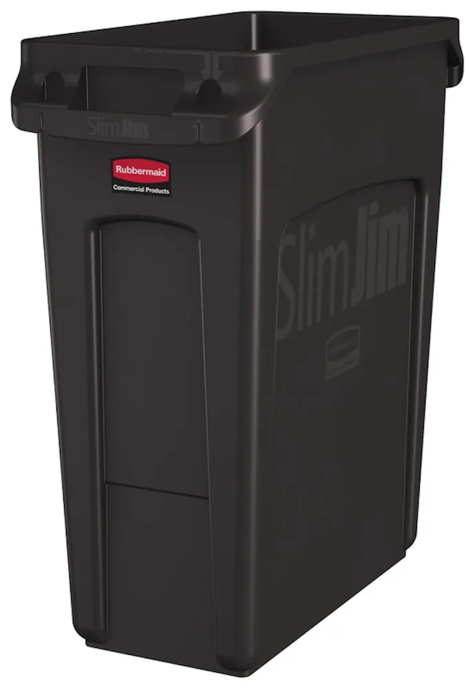 Rubbermaid Slim Jim Mülleimer mit Belüftungskanälen | 60 Liter, HxBxT 63,5x28x56cm | Braun