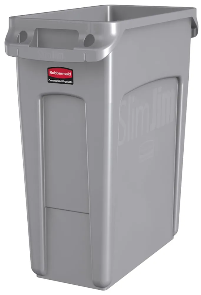 Rubbermaid Slim Jim Mülleimer mit Belüftungskanälen | 60 Liter, HxBxT 63,5x28x56cm | Grau