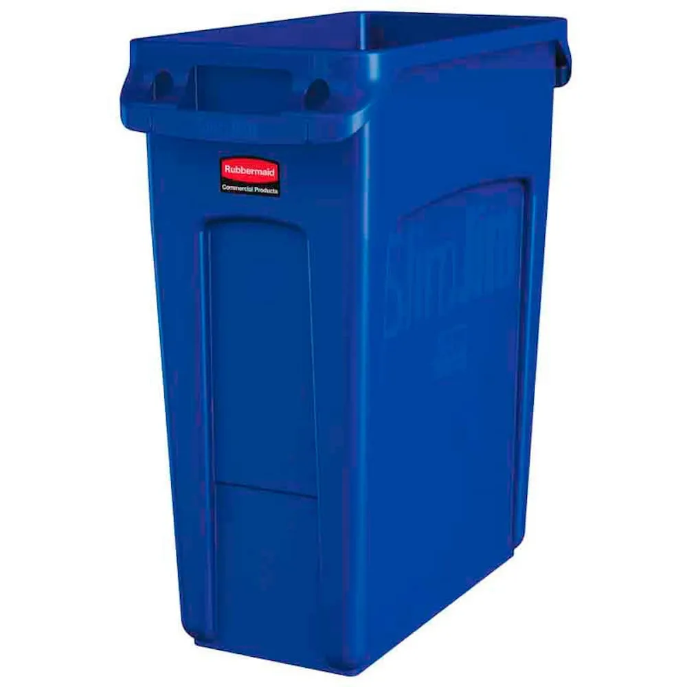 Rubbermaid Slim Jim Mülleimer mit Belüftungskanälen | 60 Liter, HxBxT 63,5x28x56cm | Blau