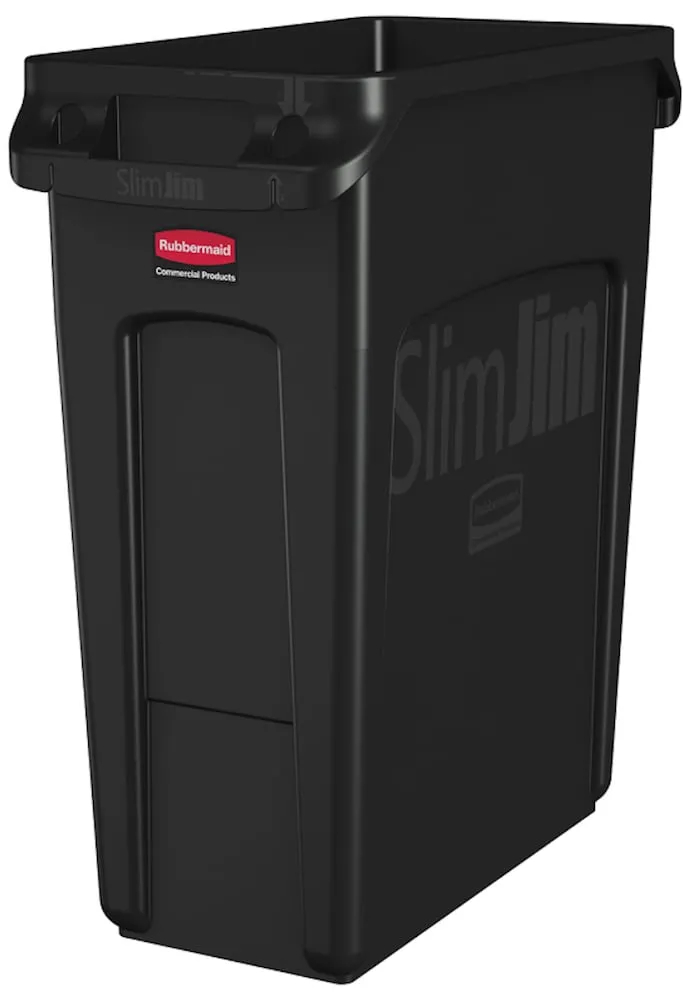 Rubbermaid Slim Jim Mülleimer mit Belüftungskanälen | 60 Liter, HxBxT 63,5x28x56cm | Schwarz