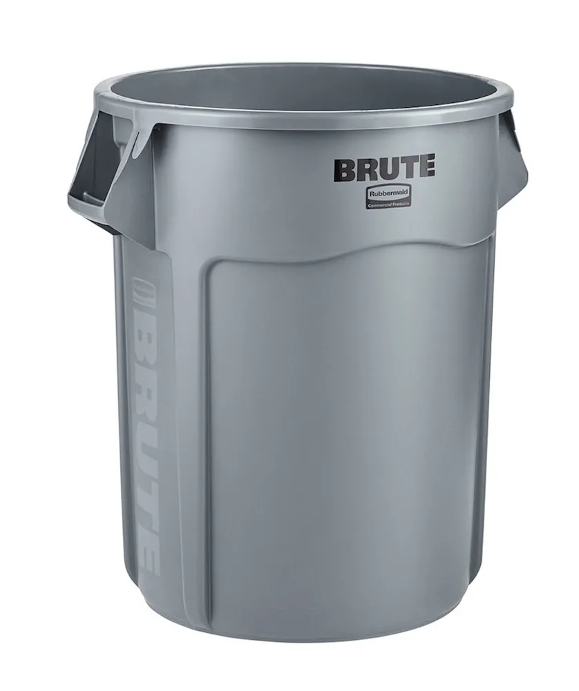 Rubbermaid Brute runde Mehrzwecktonne mit Belüftungskanälen | 208,2 Liter, HxØ 83,3x67cm | aus widerstandsfähigem Kunststoff (PE) | Grau