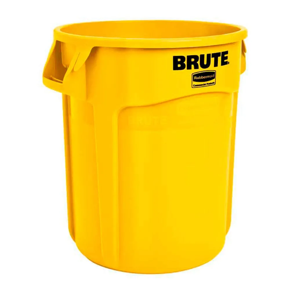 Rubbermaid Brute runde Mehrzwecktonne mit Belüftungskanälen | 75,7 Liter, HxØ 58,1x49,5cm | aus widerstandsfähigem Kunststoff (PE) | Gelb
