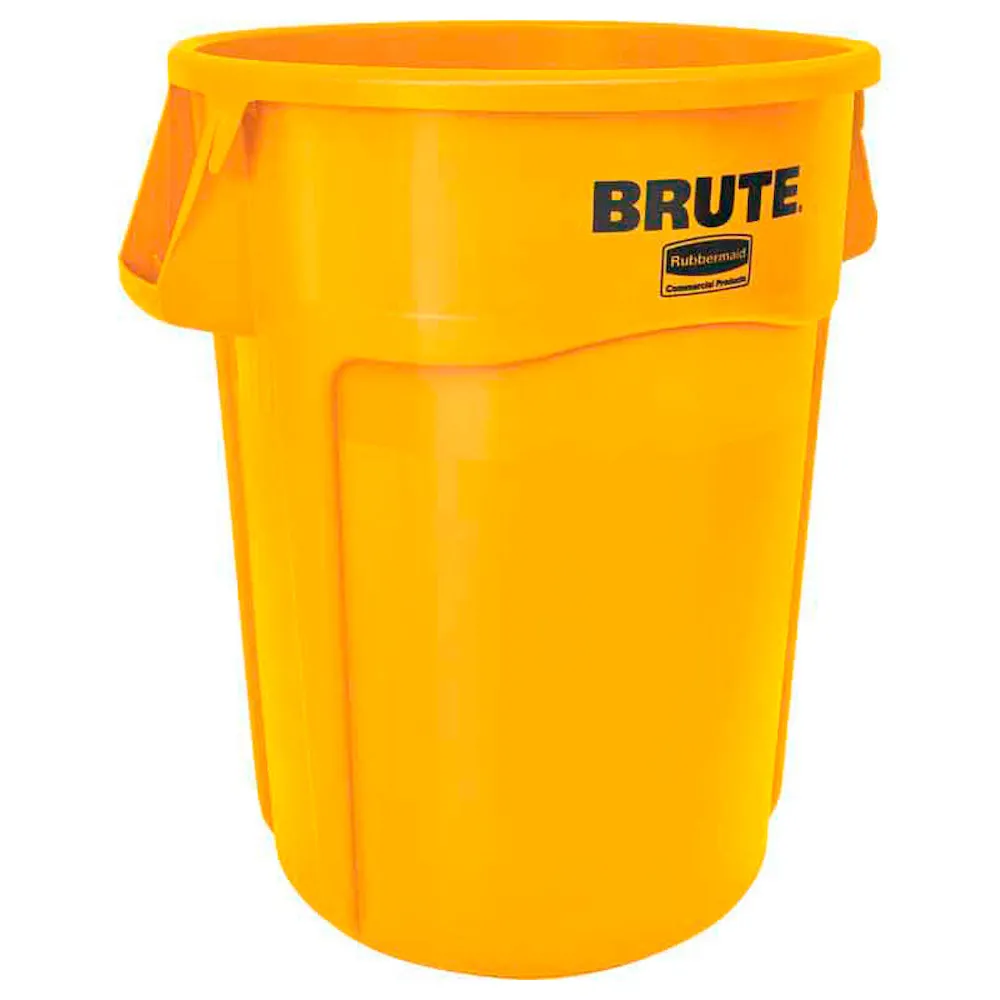 Rubbermaid Brute runde Mehrzwecktonne mit Belüftungskanälen | 166,5 Liter, HxBxT 79,6x 71,7x61,2cm | aus widerstandsfähigem Kunststoff (PE) | Gelb