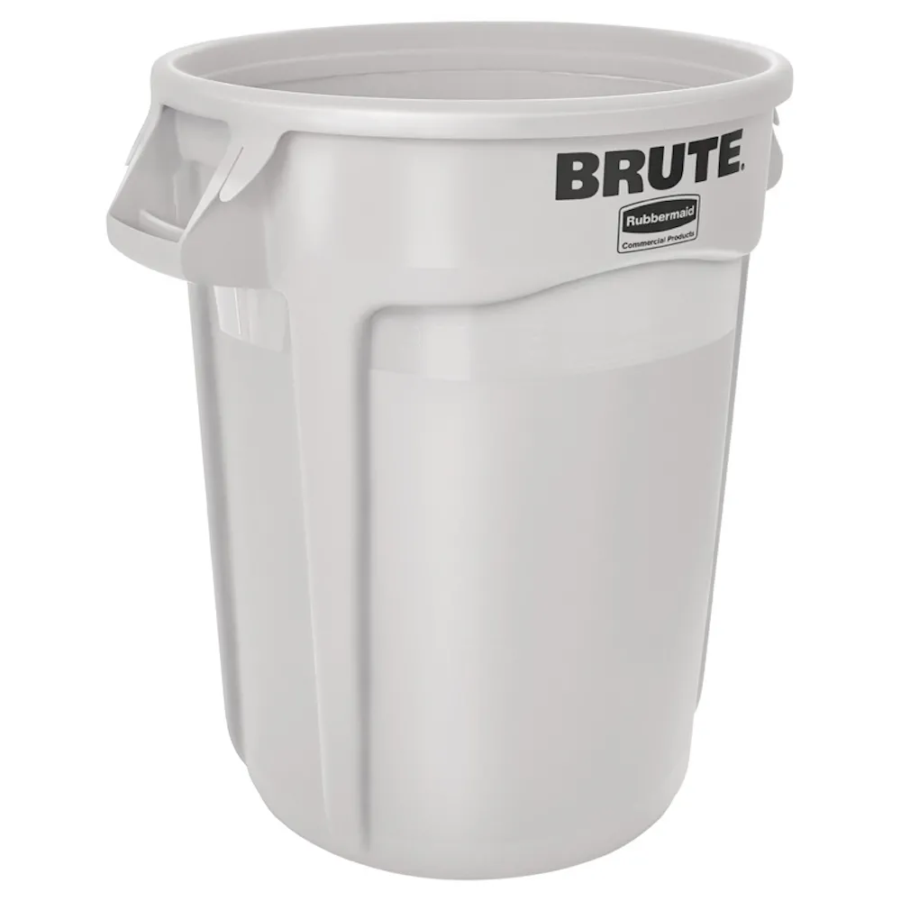 Rubbermaid Brute runde Mehrzwecktonne mit Belüftungskanälen | 121,1 Liter, HxBxT 69,2x63,5x55,5cm | aus widerstandsfähigem Kunststoff (PE) | Weiß