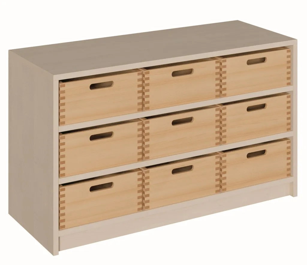 Schrank mit großen Massivholzkästen, Breite 102 cm