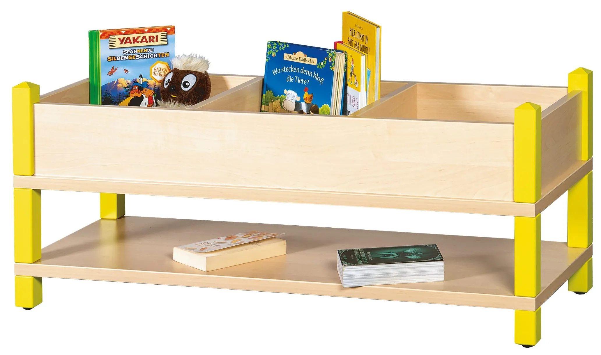 Bücher- und Spielregal mit drei Büchermulden