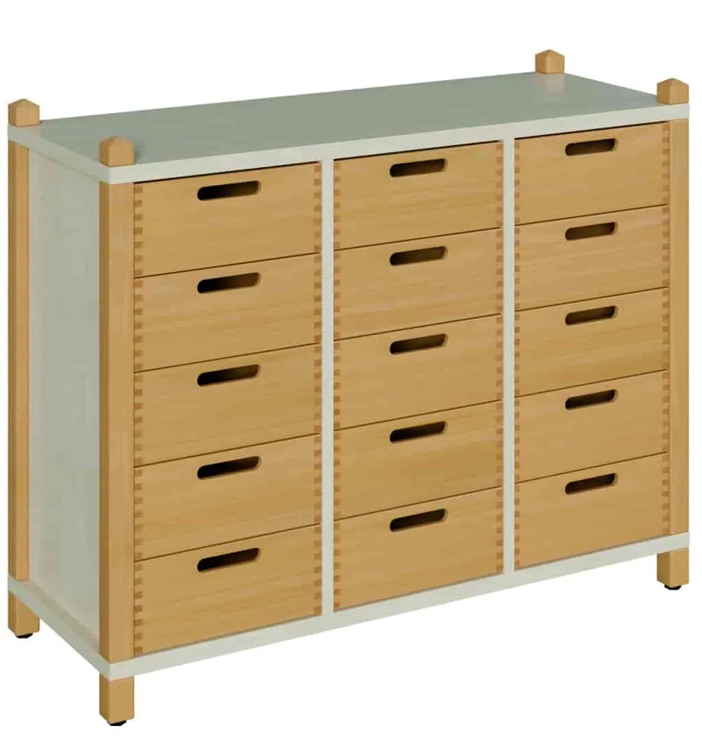 Stollenschrank mit 15 Massivholzschüben, Breite 106 cm