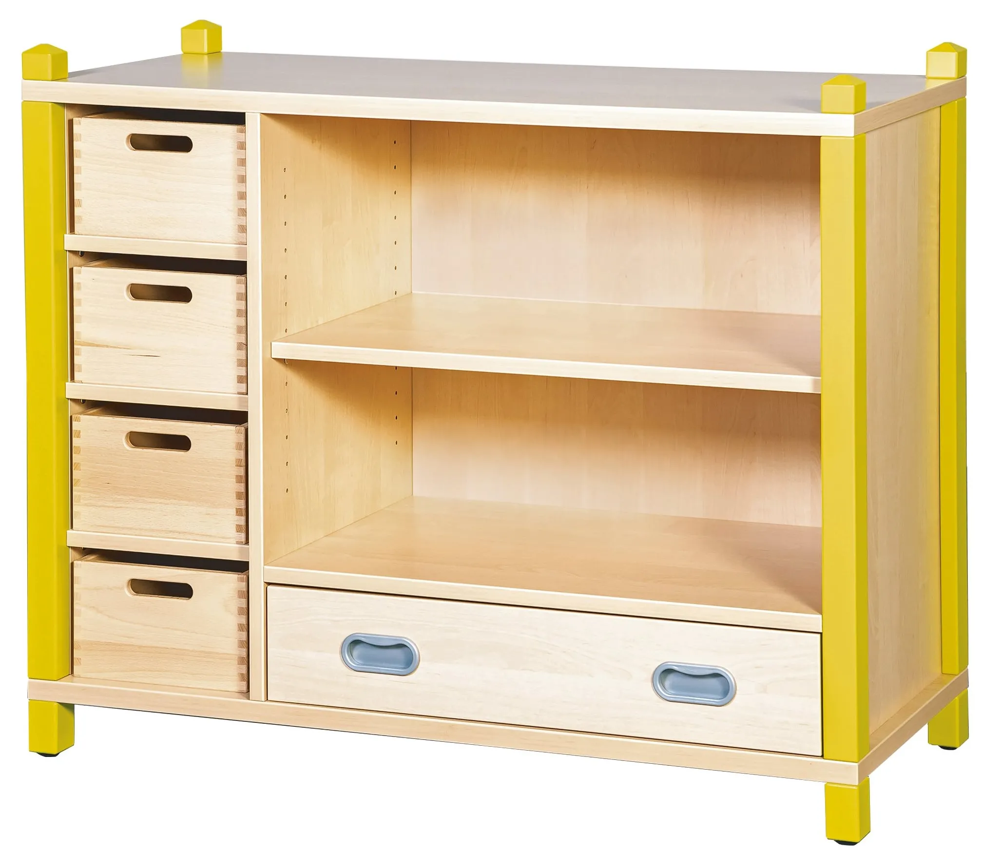 Spieleschrank 2 mit Massivholzkästen und Schublade