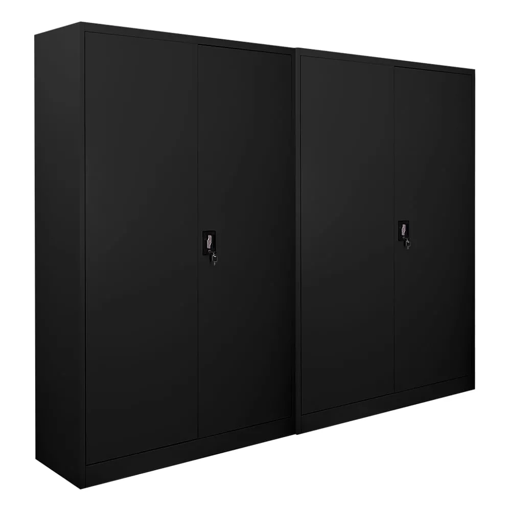 Mega Deal | 2x Flügeltürenschrank ELEPHANT mit 2 Türen, abschließbar | HxBxT 180x120x40cm | 4 Ebenen | Stahl mit Pulverbeschichtung | Schwarz | Spind Aktenschrank Metallschrank Werkstattschrank Mehrzweckschrank