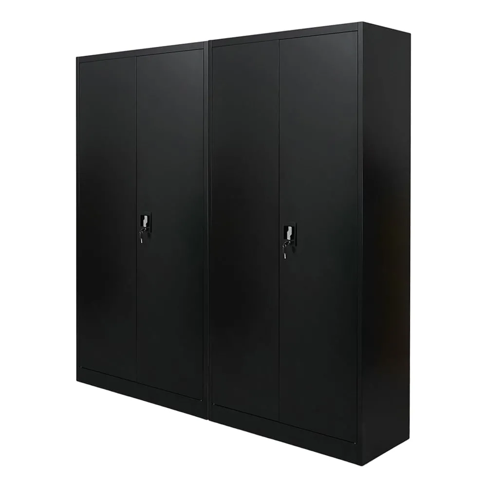 Mega Deal | 2x Flügeltürenschrank ELEPHANT mit 2 Türen, abschließbar | HxBxT 180x80x40cm | 4 Ebenen | Stahl mit Pulverbeschichtung | Schwarz | Spind Aktenschrank Metallschrank Werkstattschrank Mehrzweckschrank