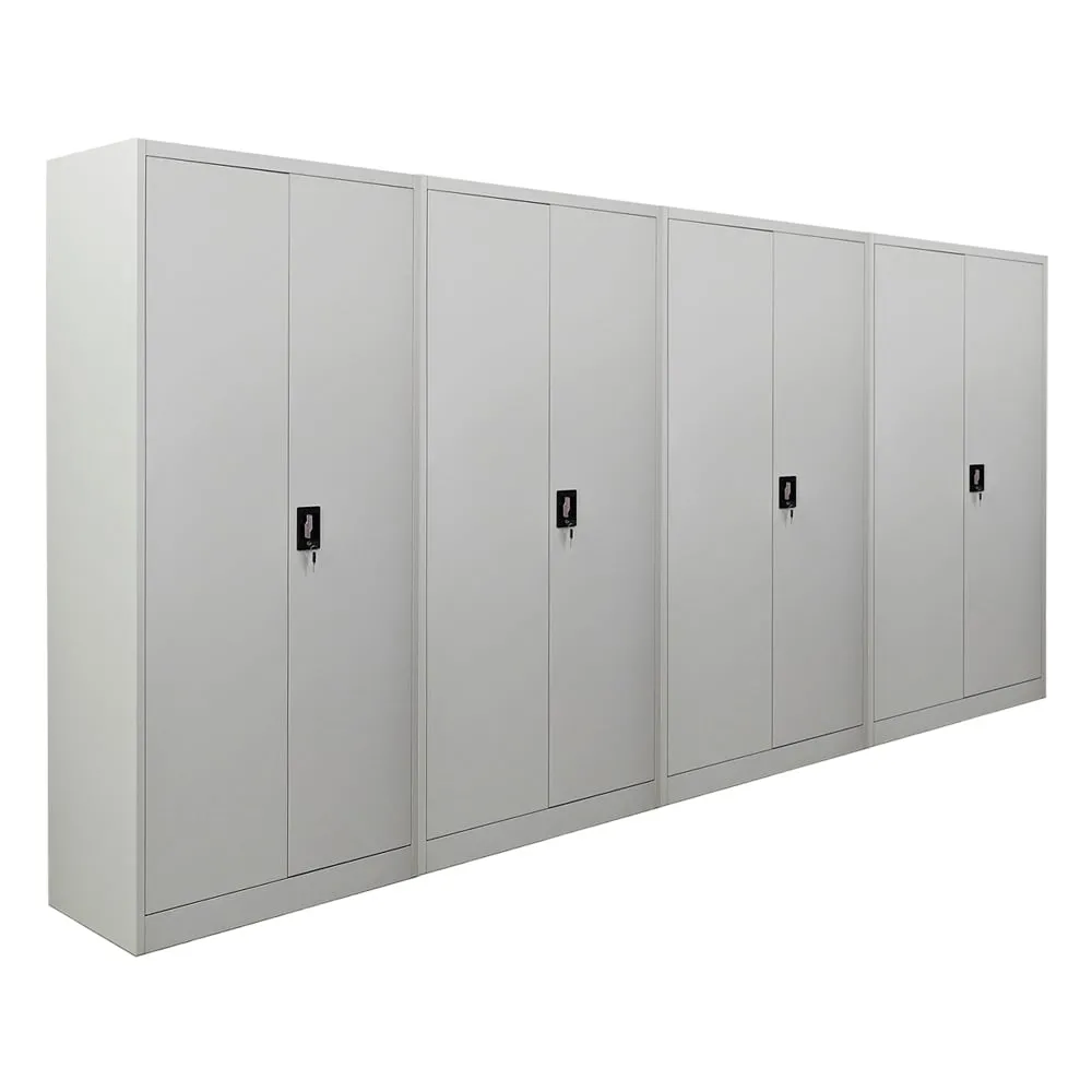 Mega Deal | 4x Flügeltürenschrank ELEPHANT mit 2 Türen, abschließbar | HxBxT 180x80x40cm | 4 Ebenen | Stahl mit Pulverbeschichtung | Lichtgrau | Spind Aktenschrank Metallschrank Werkstattschrank Mehrzweckschrank