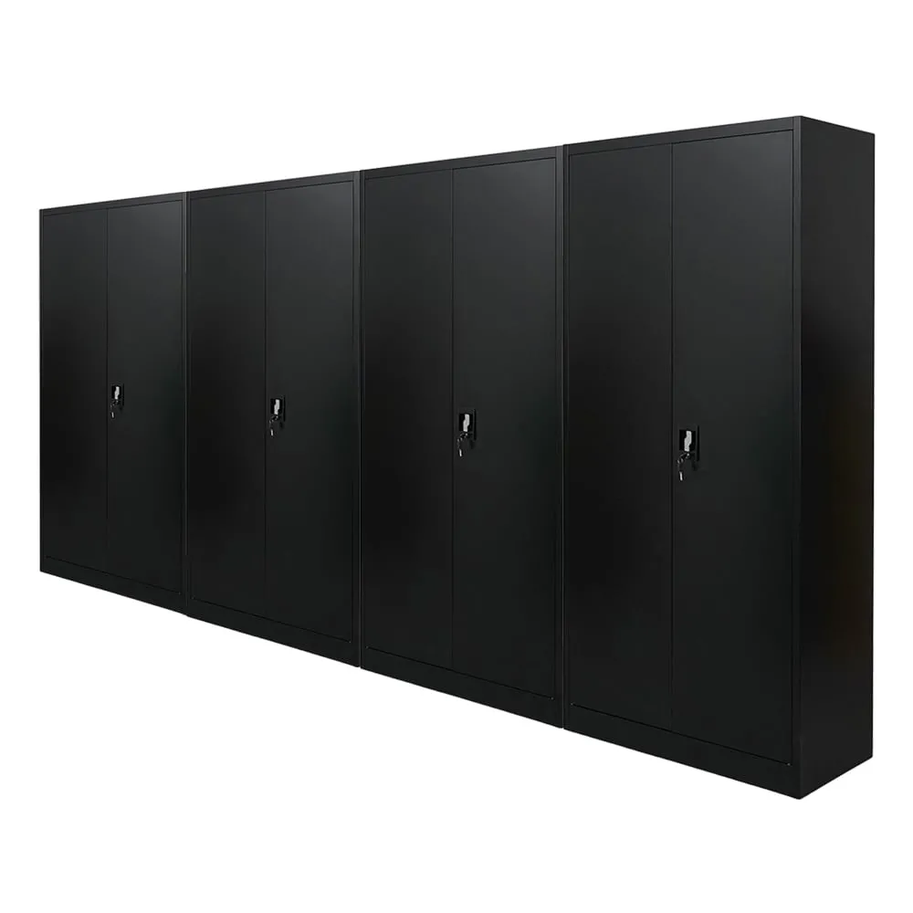 Mega Deal | 4x Flügeltürenschrank ELEPHANT mit 2 Türen, abschließbar | HxBxT 180x80x40cm | 4 Ebenen | Stahl mit Pulverbeschichtung | Schwarz | Spind Aktenschrank Metallschrank Werkstattschrank Mehrzweckschrank