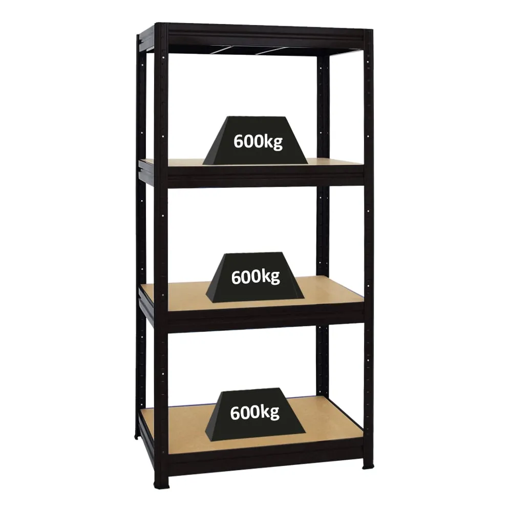 Schwerlastregal DINO | HxBxT 180x90x60cm | 4 MDF-Platten-Ebenen 6,5 mm | Fachlast 600kg | Schwarz