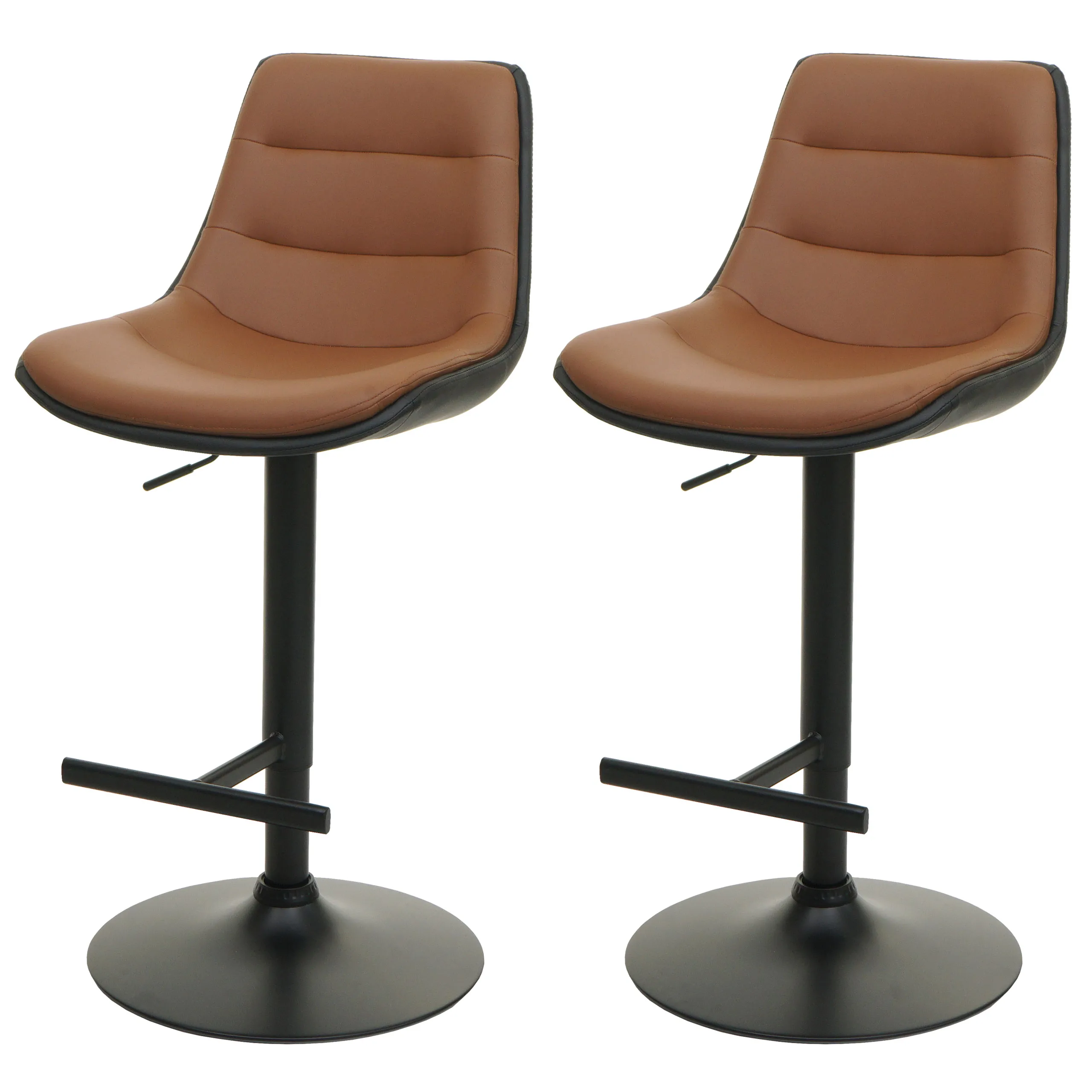 2er-Set Barhocker | Sitzhöhe 65-86cm | höhenverstellbar mit Lehne Kunstleder | Braun | Barstuhl Tresenhocker Drehhocker