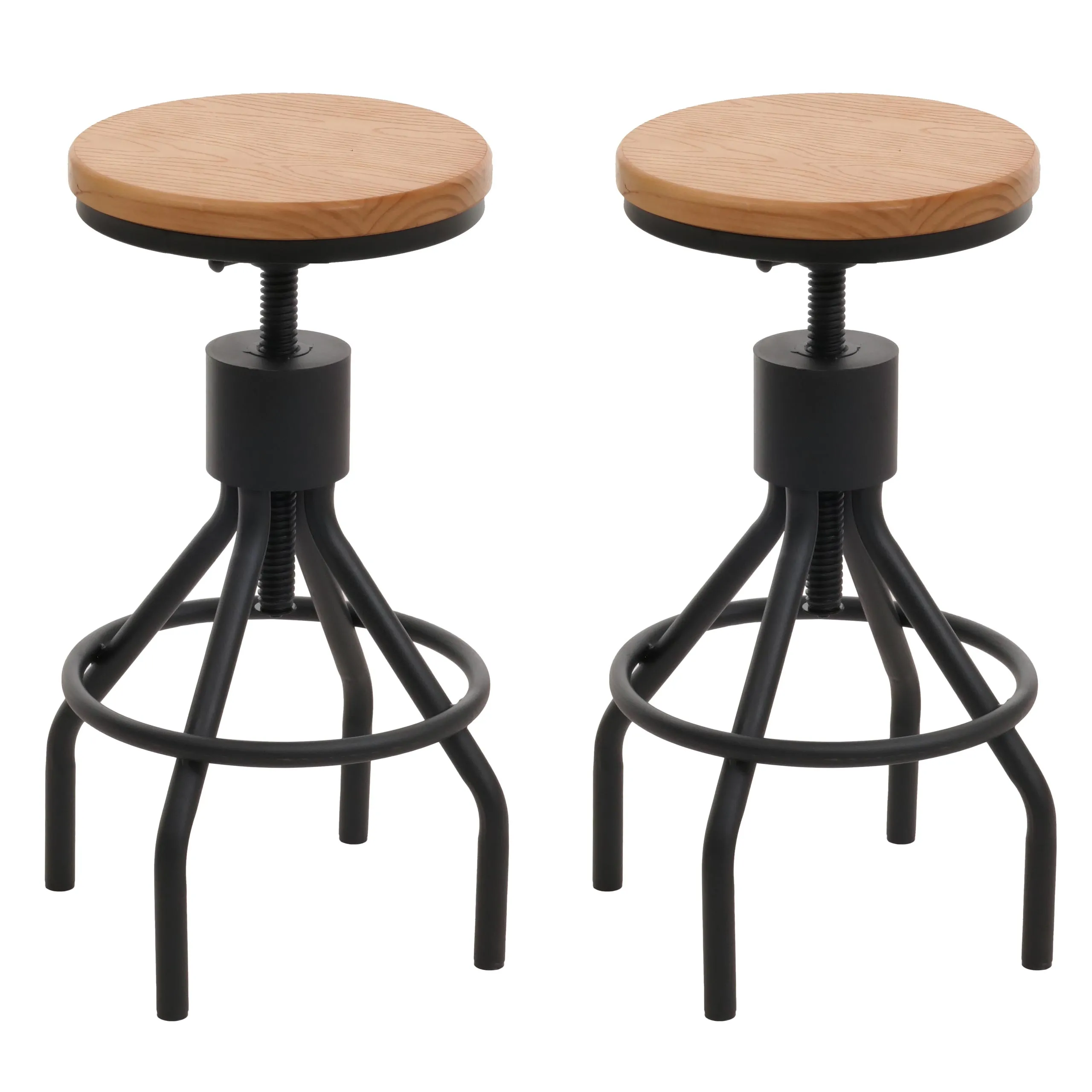 2er-Set Barhocker | Sitzhöhe 59-80cm | höhenverstellbar drehbar Fußablage Industrial Metall Massiv-Holz | Natur | Barstuhl