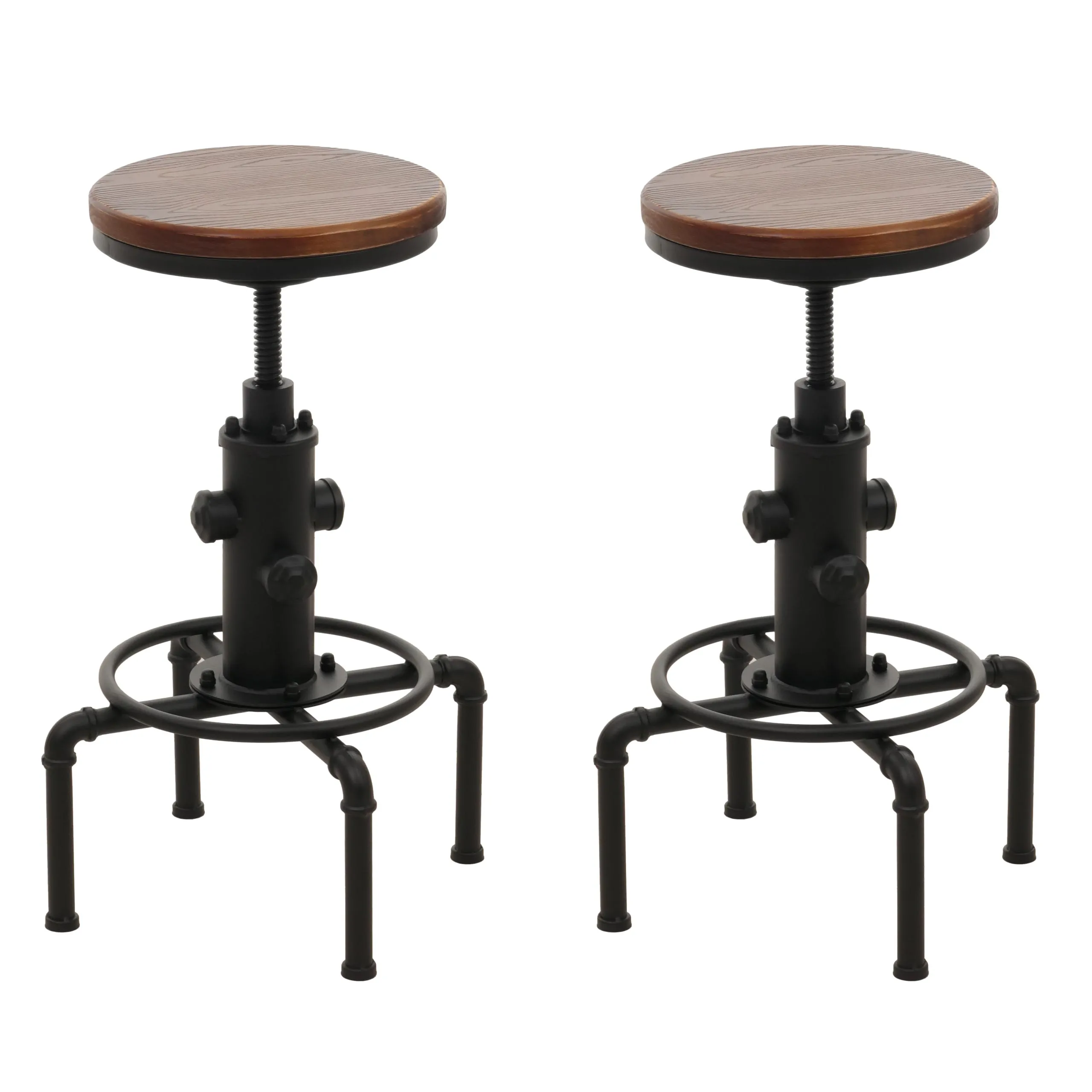 2er-Set Barhocker | Sitzhöhe 61-85cm | Braun | Barstuhl Tresenhocker höhenverstellbar drehbar Fußablage Industrial Eisen Massiv-Holz