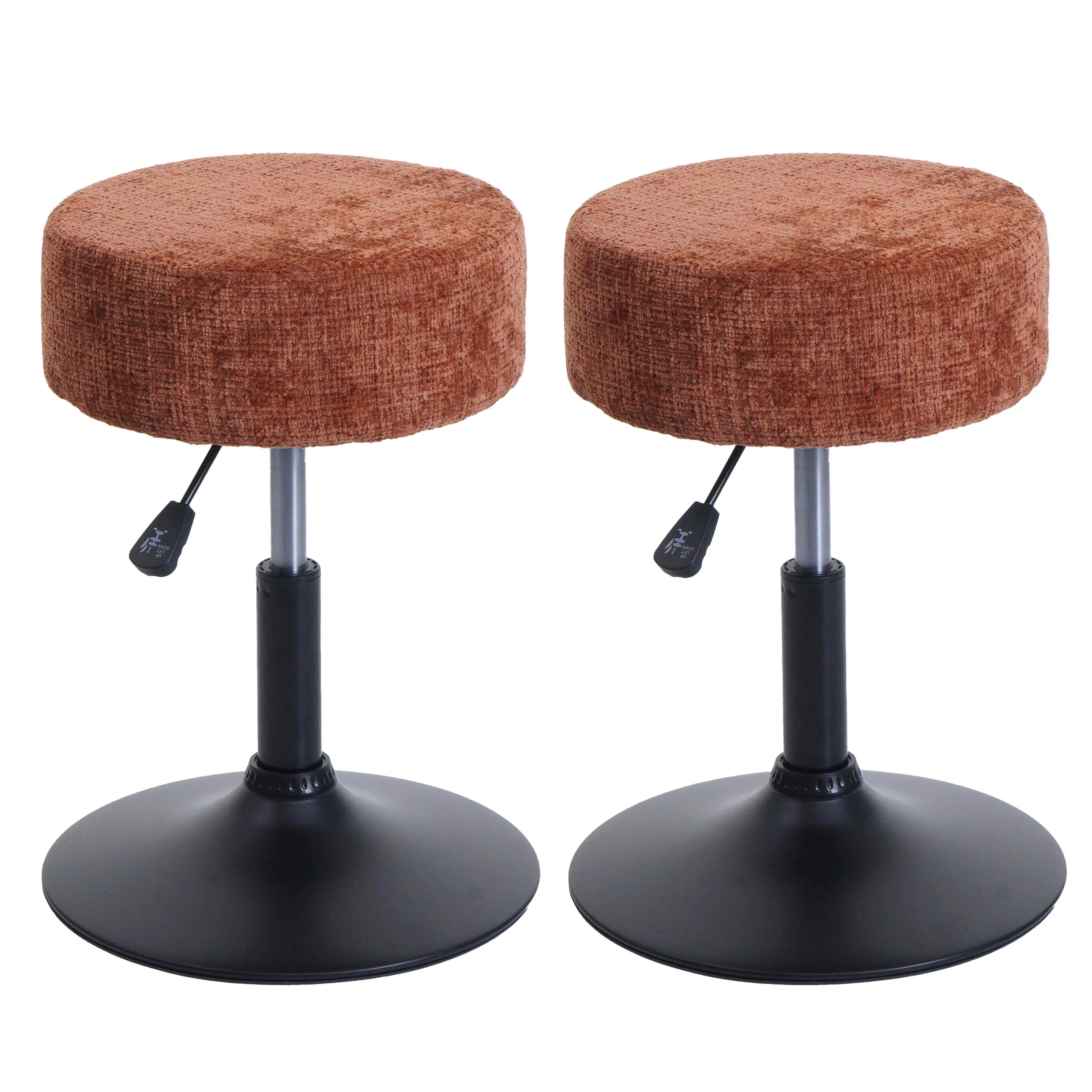 2er-Set Hocker höhenverstellbar und drehbar | Sitzhöhe 45-57cm | Durchmesser 37cm | Stoff Chenille | Terrakotta | Sitzhocker
