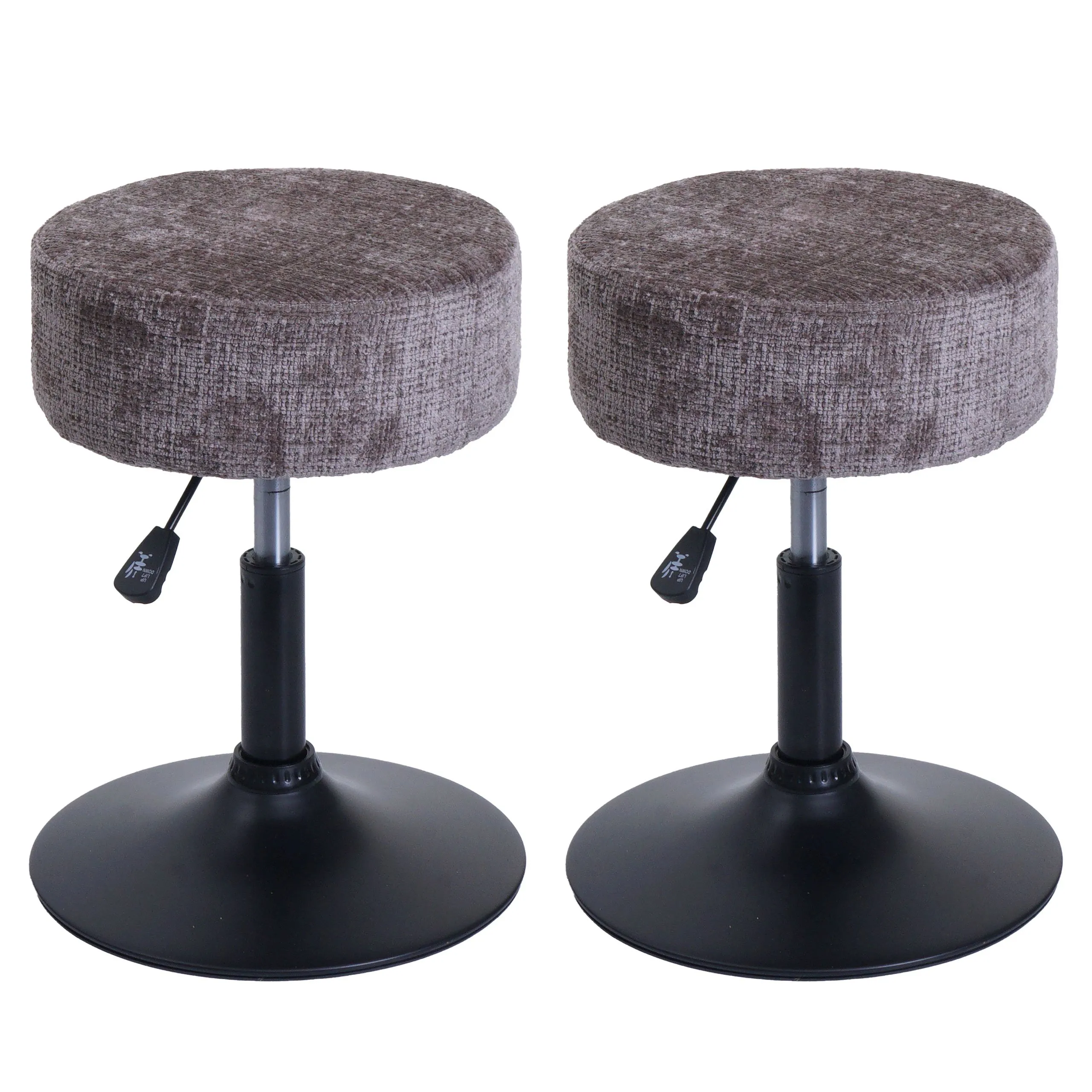 2er-Set Hocker höhenverstellbar und drehbar | Sitzhöhe 45-57cm | Durchmesser 37cm | Stoff Chenille | Braun | Sitzhocker
