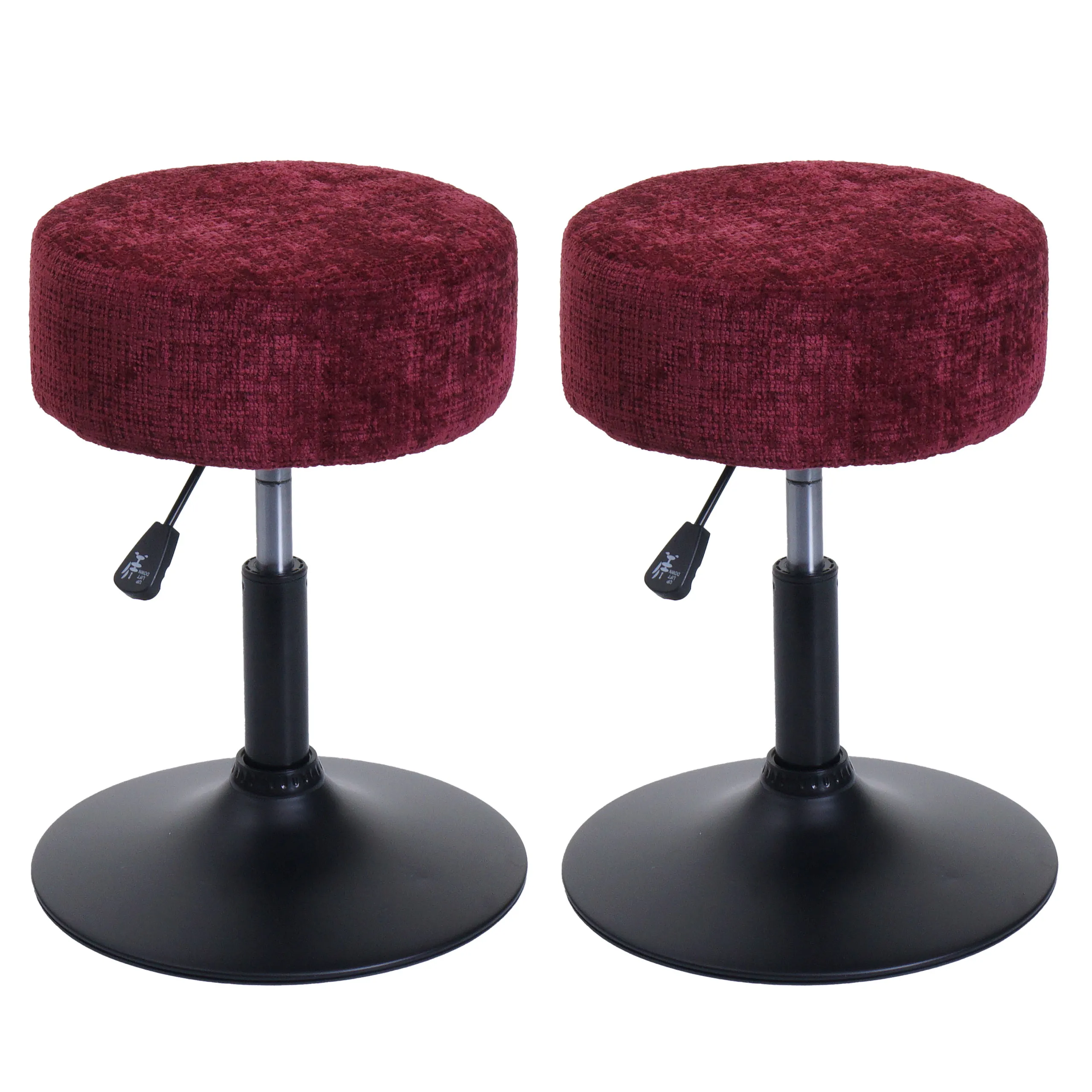 2er-Set Hocker höhenverstellbar und drehbar | Sitzhöhe 45-57cm | Durchmesser 37cm | Stoff Chenille | Bordeaux | Sitzhocker