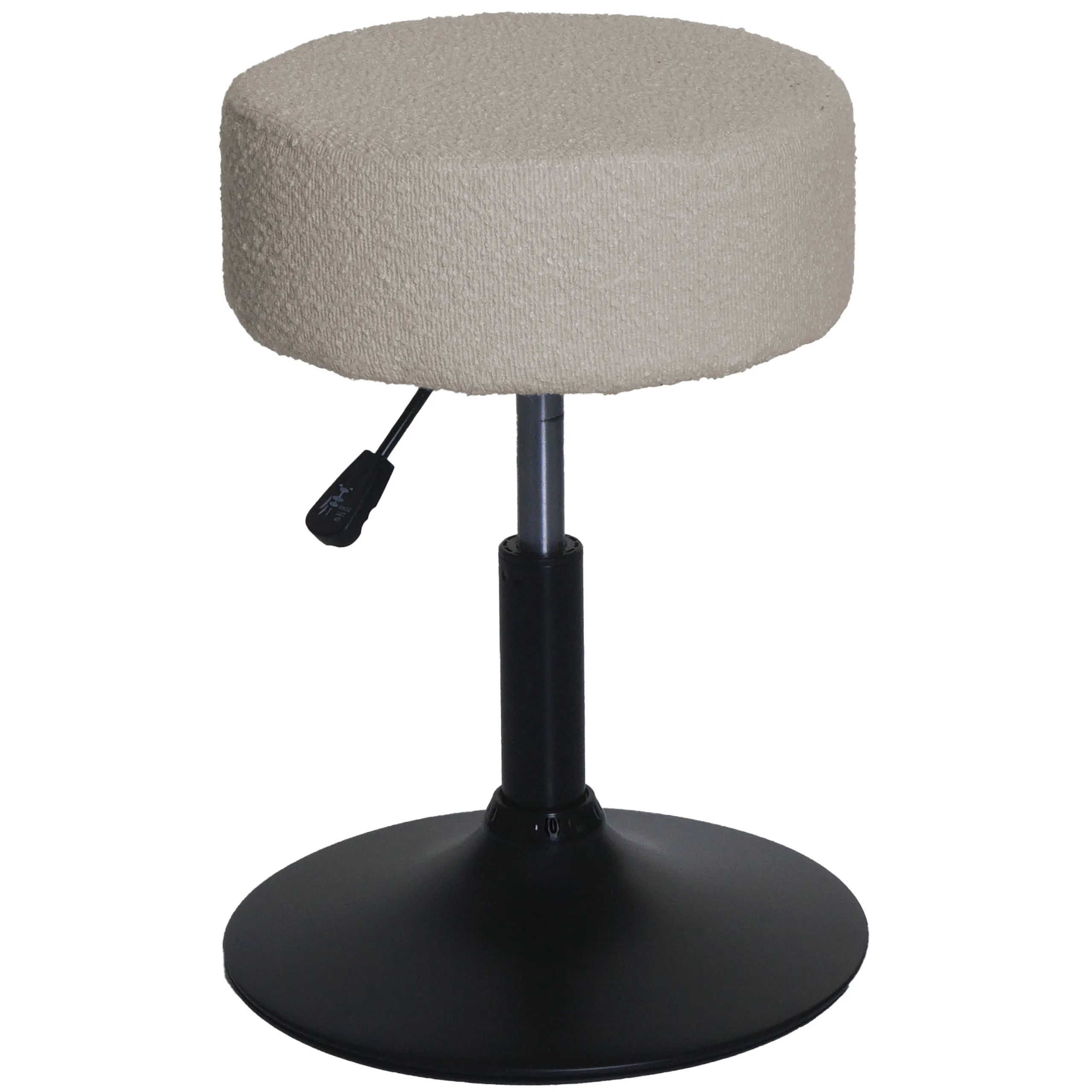 Hocker höhenverstellbar und drehbar | Sitzhöhe 45-57cm | Durchmesser 37cm | Stoff Bouclé | Beige | Sitzhocker Schminkhocker
