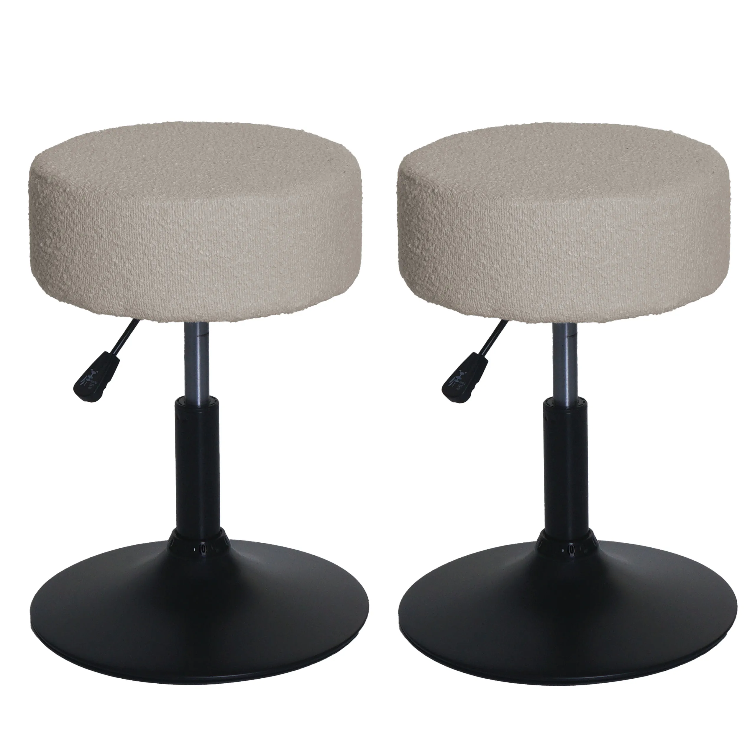 2er-Set Hocker höhenverstellbar und drehbar | Sitzhöhe 45-57cm | Durchmesser 37cm | Stoff Bouclé | Beige | Sitzhocker Schminkhocker